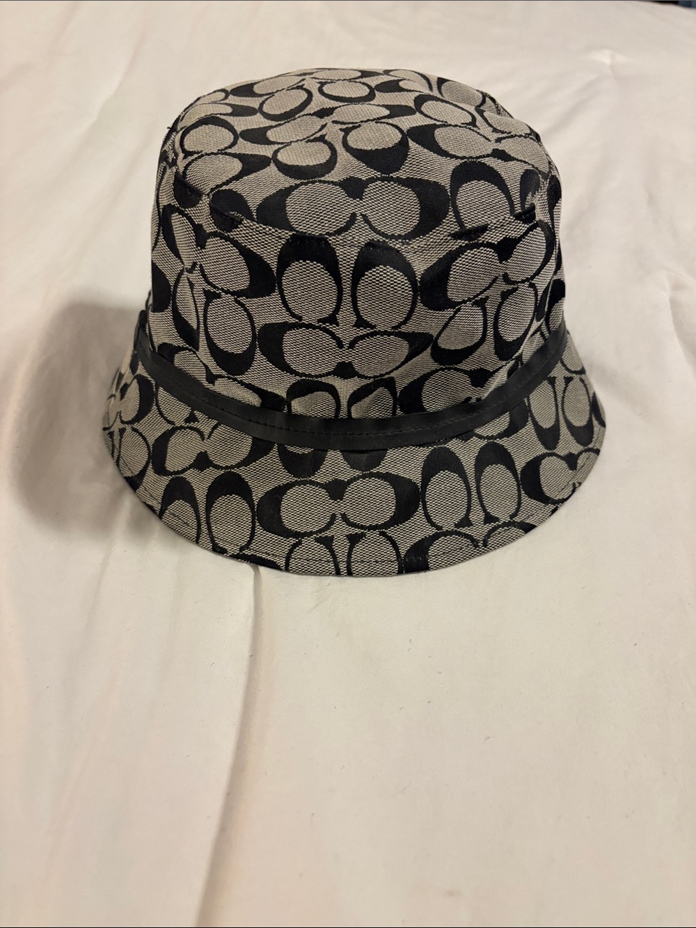 Coach Monogram Bucket Rain Hat in Black & Grey
